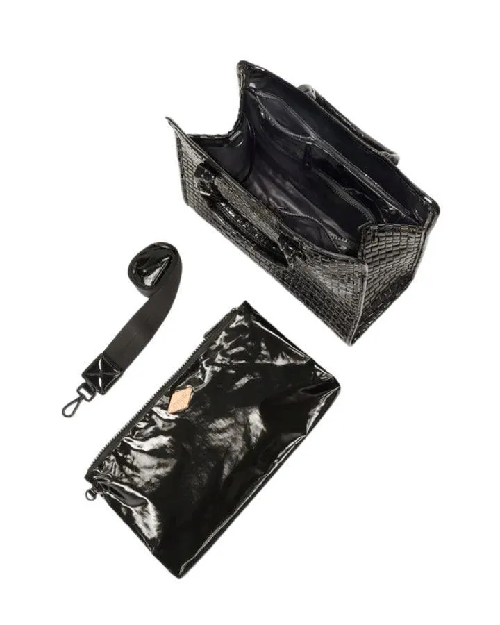 Black Lacquer Woven Medium Box Tote
