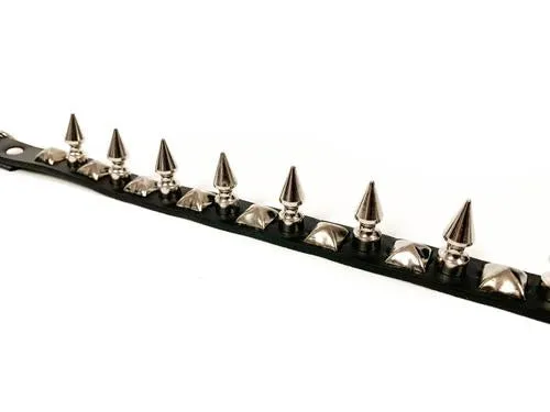 Black Leather Collar w/ Silver Spike and Pyramid Stud Details