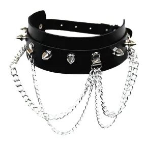 Black Spiked PU Choker with 4-Chain