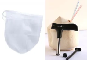 Bright Kitchen Nut Milk Bag   CocoDrill Coconut Opener Tool Combo = 1 Gallon XL nutmilk bag for sprouting, juicing  open young coconut water!