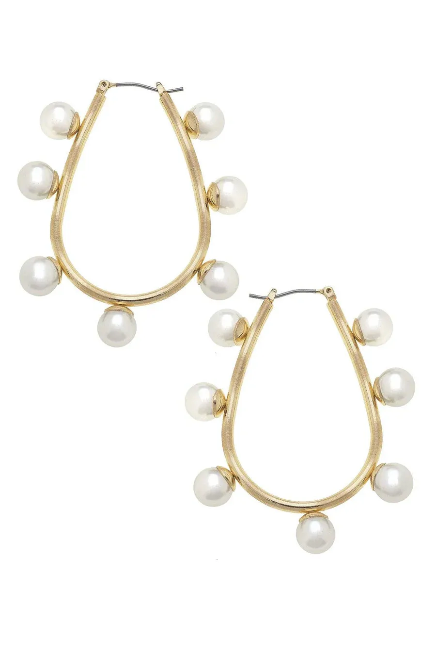 Canvas Allison Studded Pearl Teardrop Hoop Earrings in Ivory