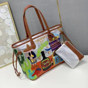 Chh Chrome Heart Leather Bag Splicing Embroidered Shoulder Bag