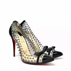 Christian Louboutin Bille Et Boule Black Suede Studded PVC Heels 39.5 UK 6.5