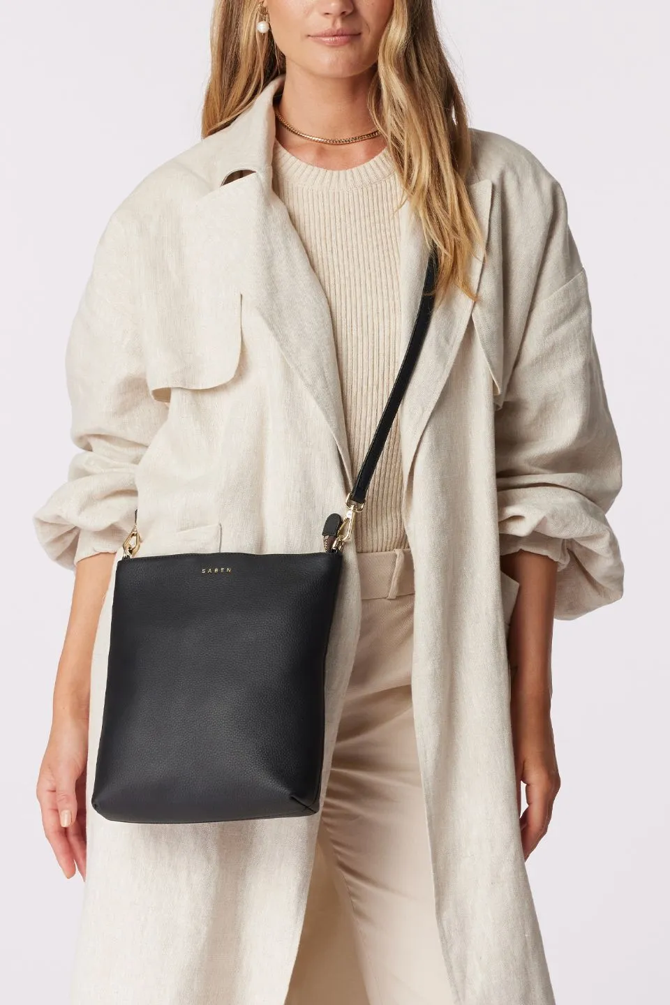 Claudette Black Knotted Handle Leather Shoulder Bag