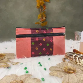 Cotton Multizip Purse Light Orange with Maroon Colour