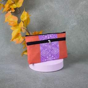 Cotton Multizip Purse Orange with lavender Diamond Design