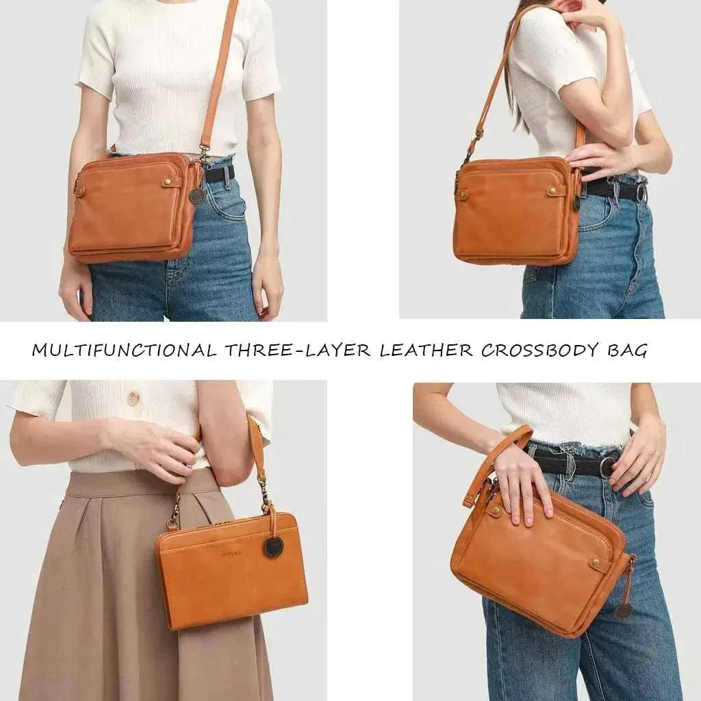 Crossbody Leather Shoulder Bags And Clutches with Three-Layer
