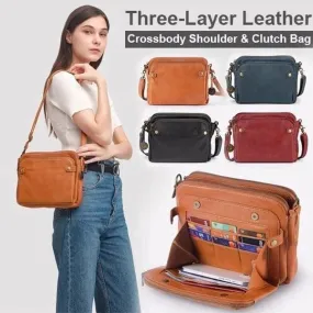 Crossbody Leather Shoulder Bags And Clutches with Three-Layer