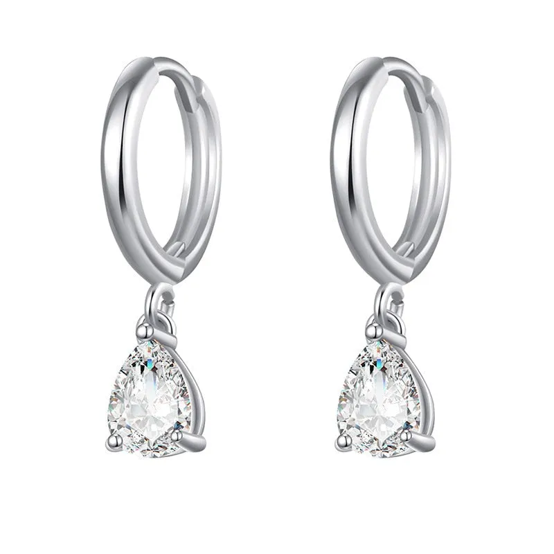 Cubic Zirconia Small Pendant Hoop Earrings For Women