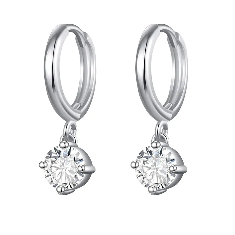 Cubic Zirconia Small Pendant Hoop Earrings For Women