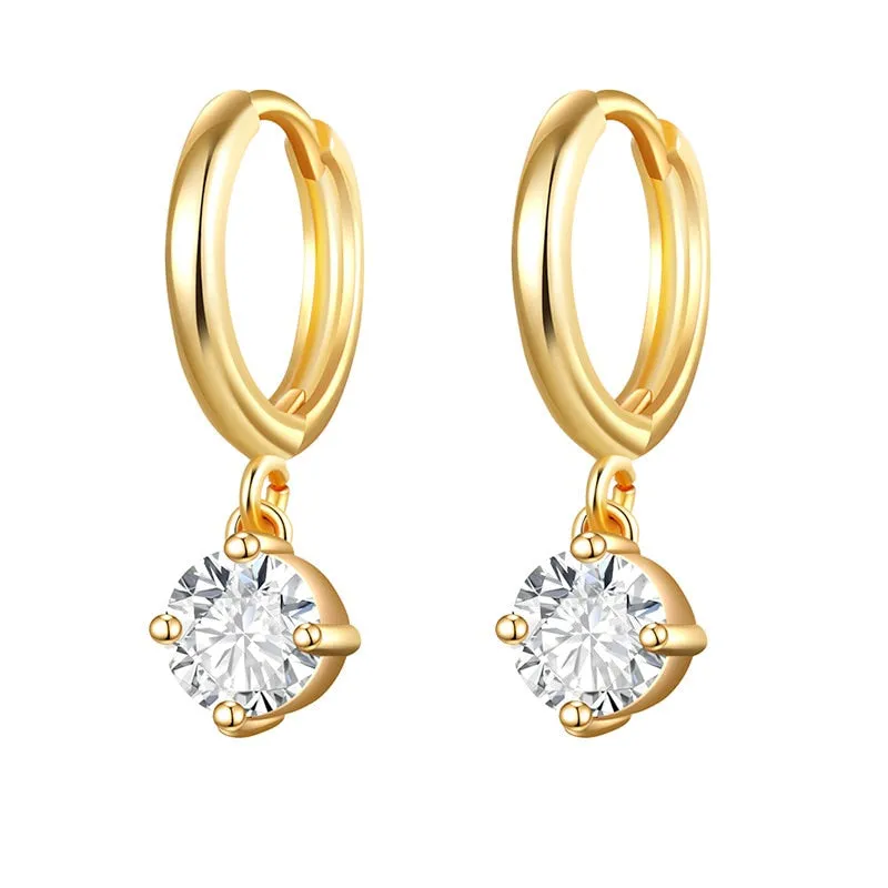 Cubic Zirconia Small Pendant Hoop Earrings For Women