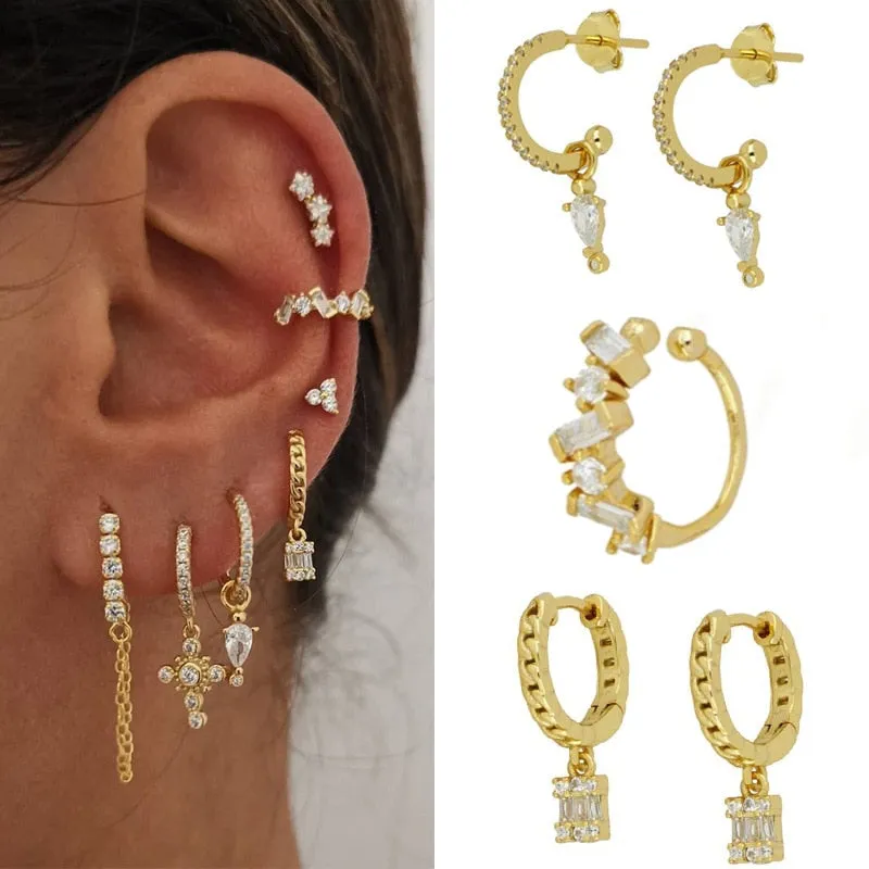Cubic Zirconia Small Pendant Hoop Earrings For Women