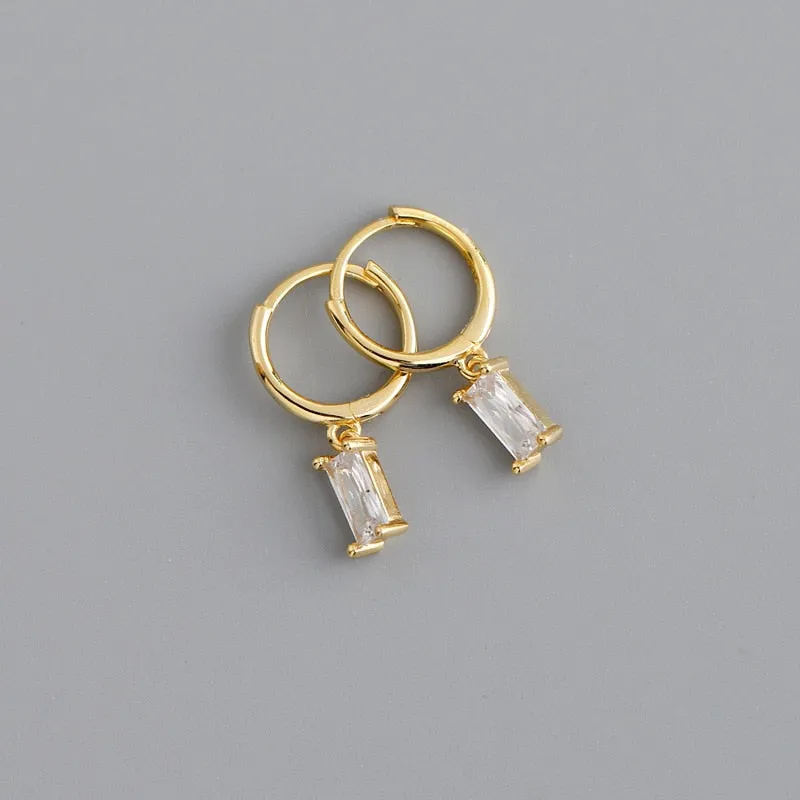 Cubic Zirconia Small Pendant Hoop Earrings For Women