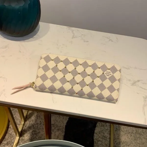 Damier Azur Canvas Studded Clemence Long Zipped Wallet N60252 2019 Collection