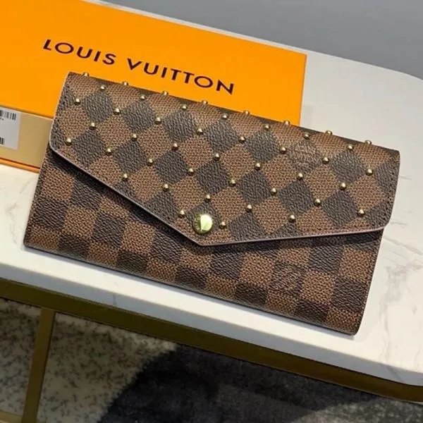 Damier Ebene Canvas Studded Sarah Flap Large Wallet N60249 2019 Collection