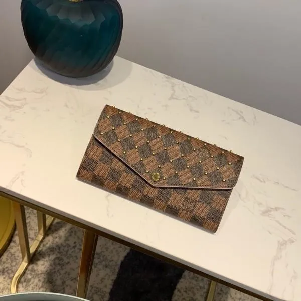 Damier Ebene Canvas Studded Sarah Flap Large Wallet N60249 2019 Collection