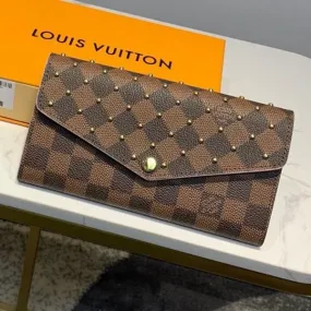 Damier Ebene Canvas Studded Sarah Flap Large Wallet N60249 2019 Collection