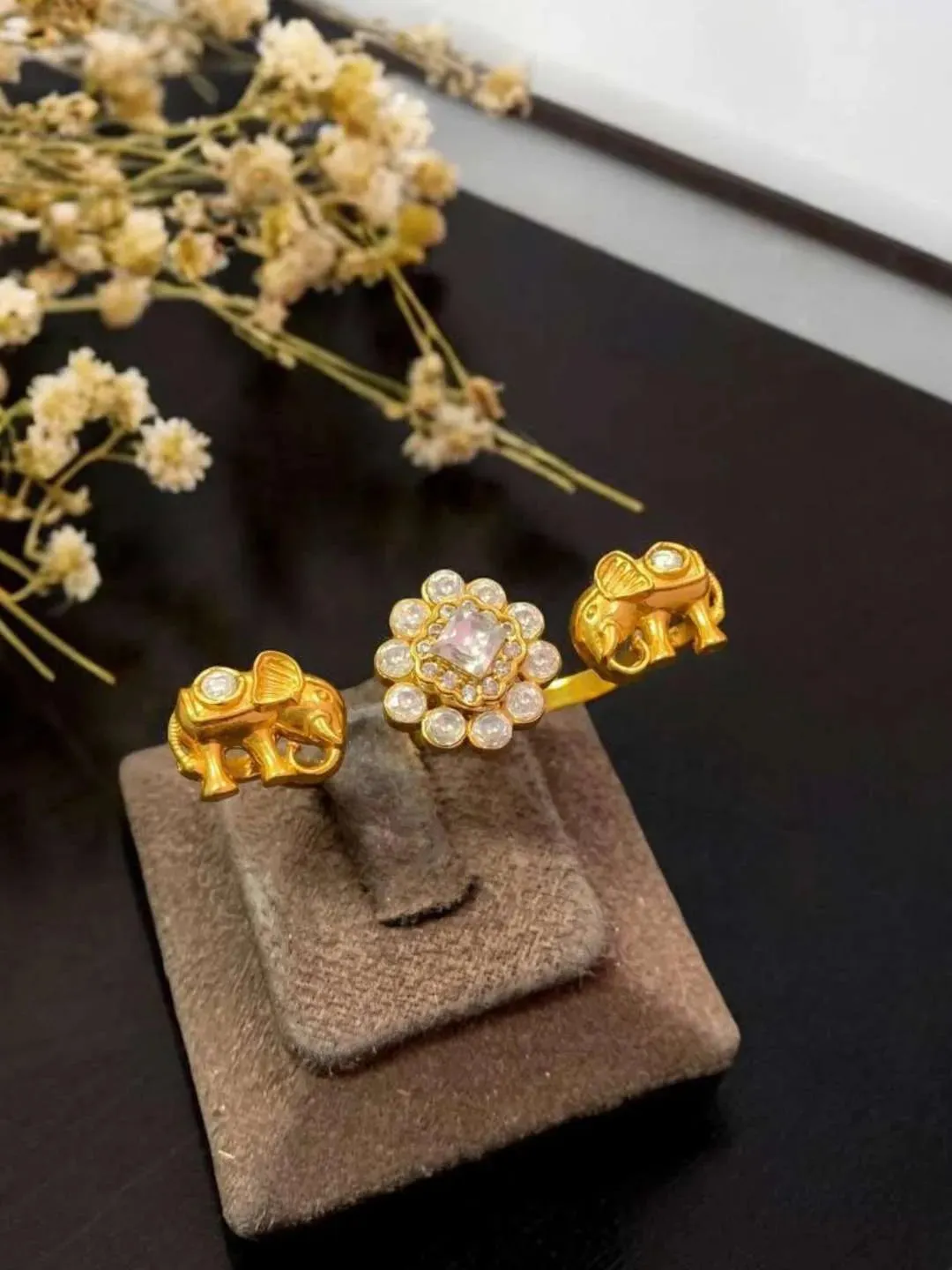 Designer Elephant Studded Polhi Ring