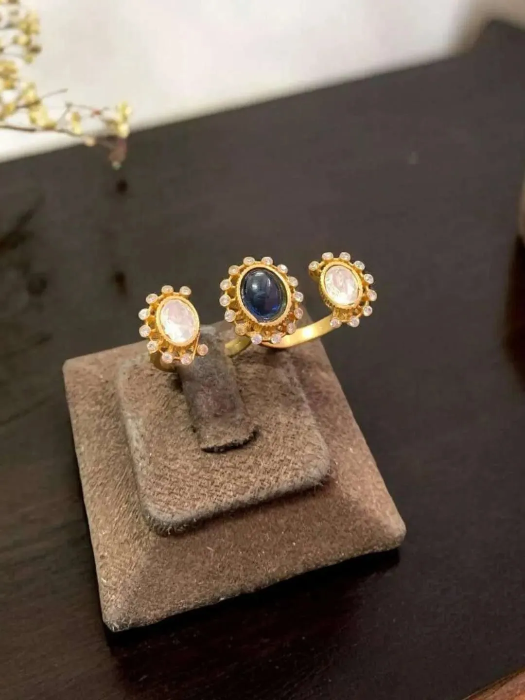 Designer Oval Shape Kundan Studded Polki Ring