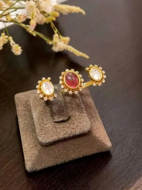 Designer Oval Shape Kundan Studded Polki Ring