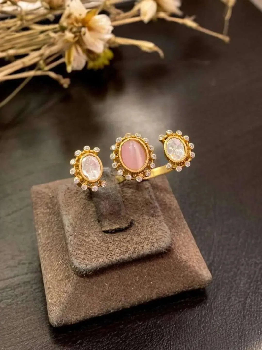 Designer Oval Shape Kundan Studded Polki Ring