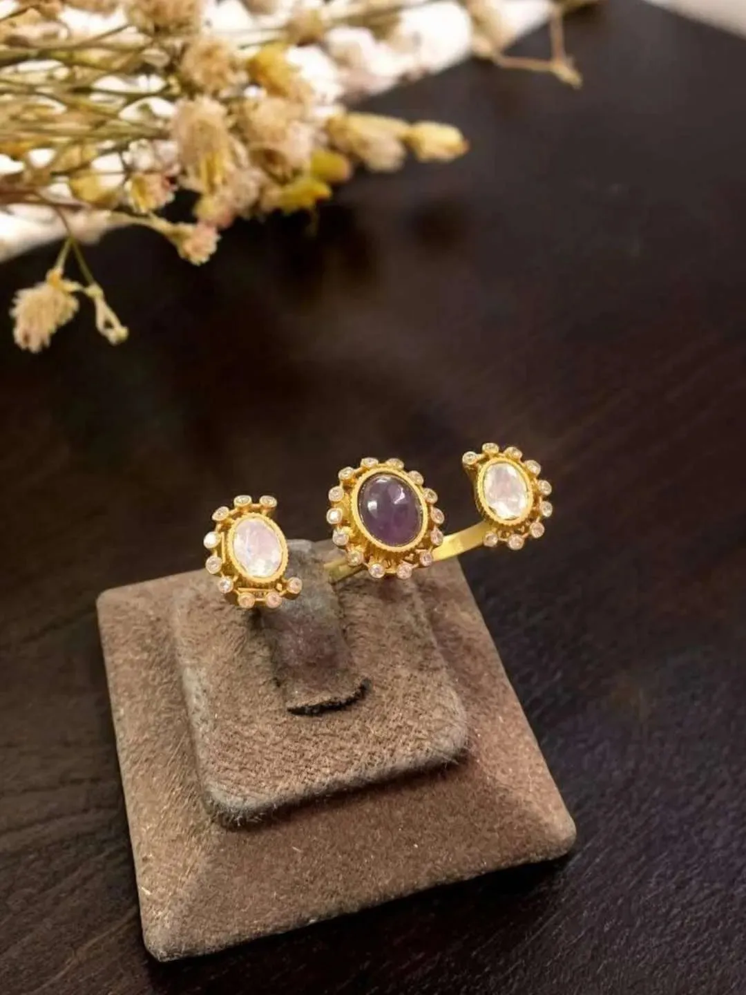 Designer Oval Shape Kundan Studded Polki Ring