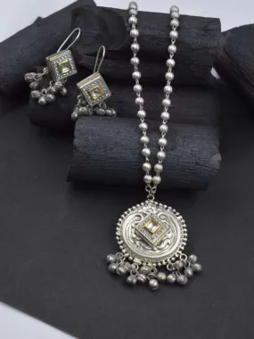 Diamond Shaped Kundan Studded Oxidised Long Necklace