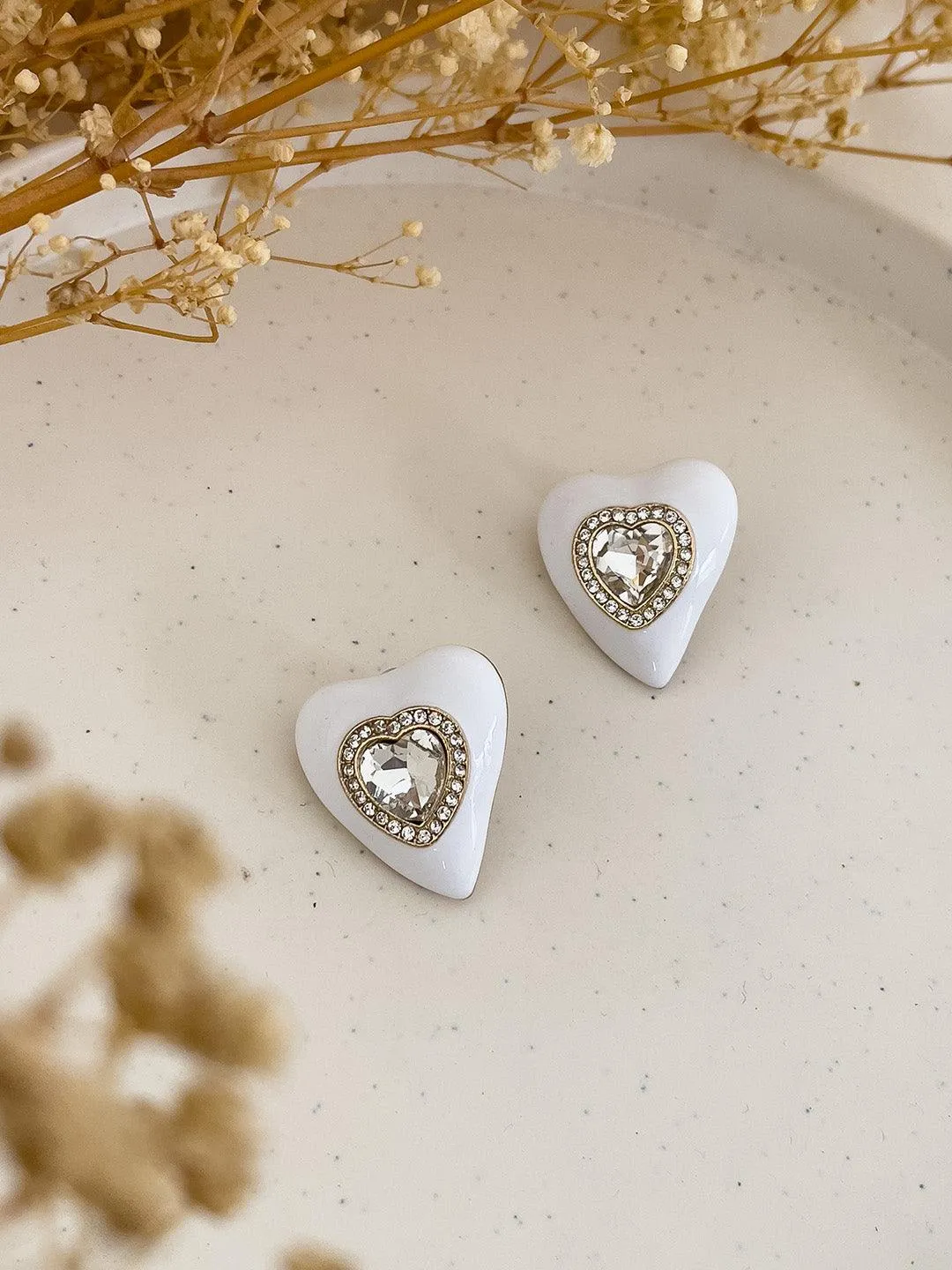Diamond Studded Heart Earrings