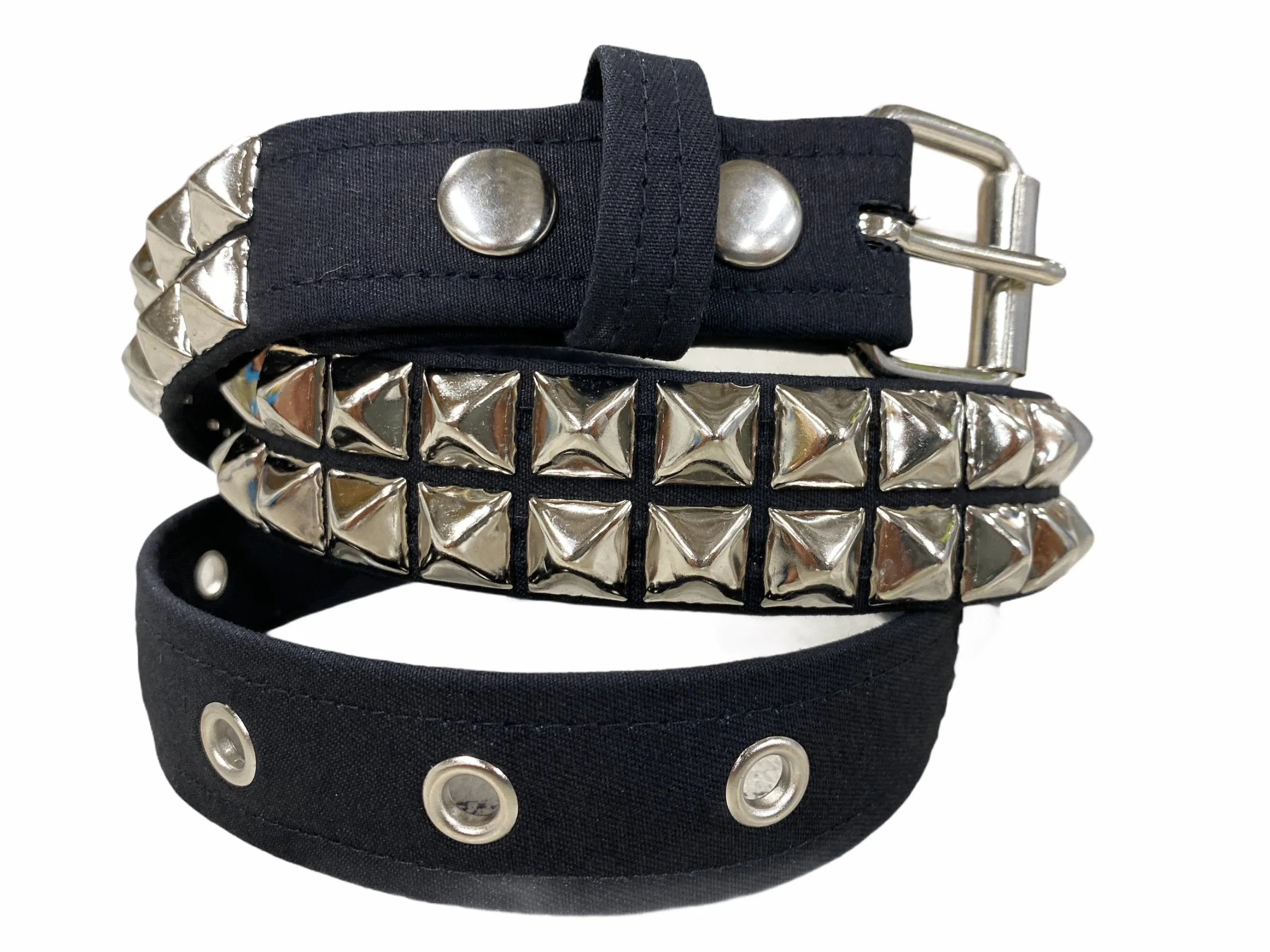 Double Row Studded Belt Black Canvas