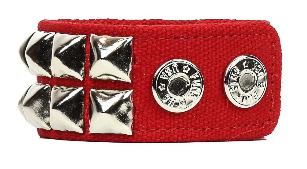 Double Row Studded Bracelet Red Canvas