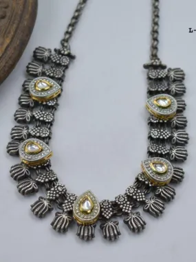 Dual Tone Tilak Shaped Kundan Studded Necklace