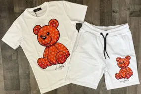 George V- studded teddy shorts sets(white/orange)