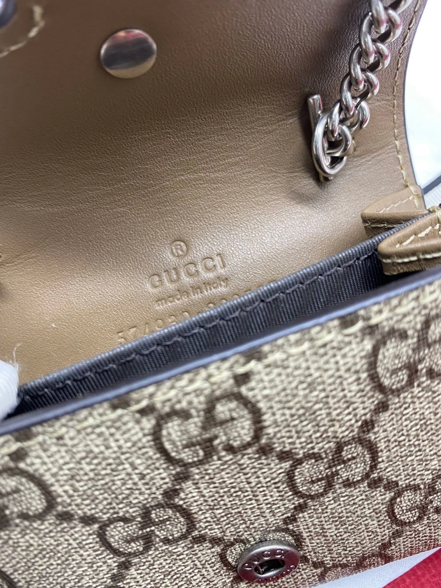 gg Dionysus gg Supreme Chain Wallet Beige/Ebony gg Supreme Canvas For Women 4in/11cm gg