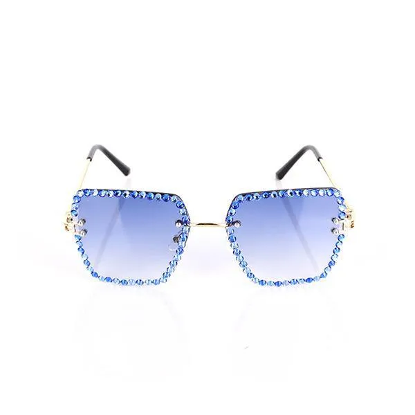 GIRLS BLUE SQUARE STUDDED SUNGLASSES