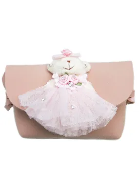 Girls Pink Bear Doll Synthetic Leather Strap Purse