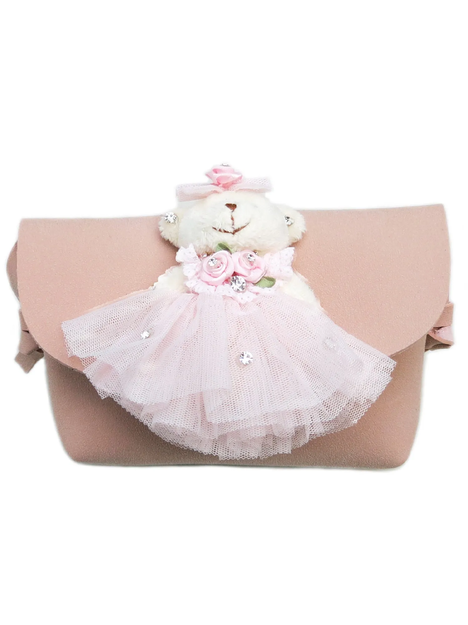 Girls Pink Bear Doll Synthetic Leather Strap Purse