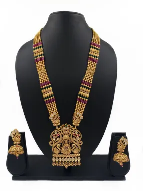 Gold Plated South Indian Lakshmi Long Temple Necklace Set For Ladies By Gehna Shop
