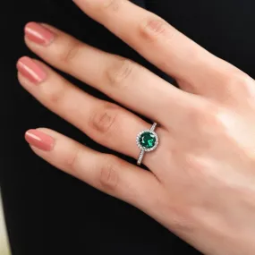 Green Solitaire Halo CZ Studded 925 Sterling Silver Ring (Adjustable)