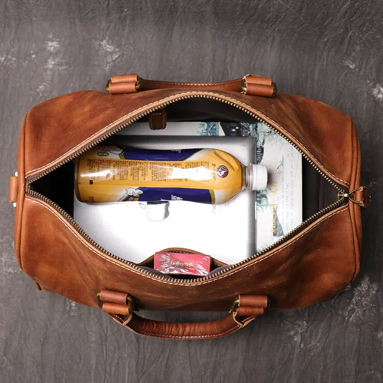 Handmade Natural Crazy Horse Leather Small Men's Travel Bags