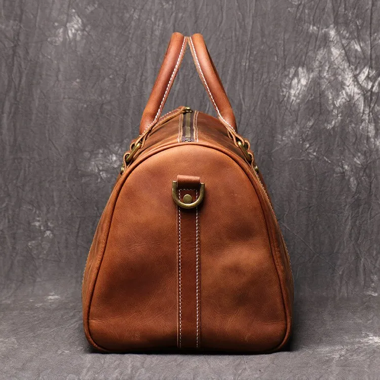 Handmade Natural Crazy Horse Leather Small Men's Travel Bags