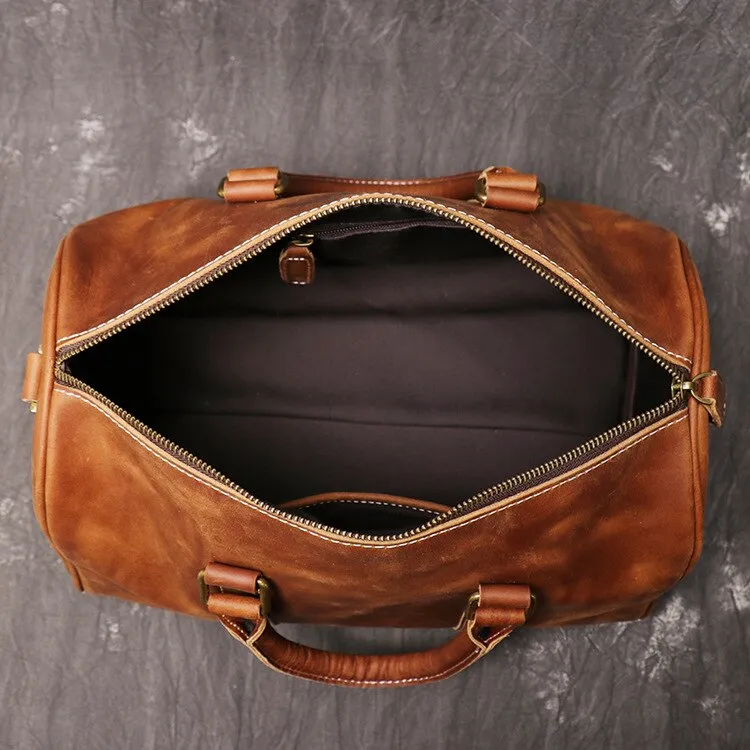 Handmade Natural Crazy Horse Leather Small Men's Travel Bags