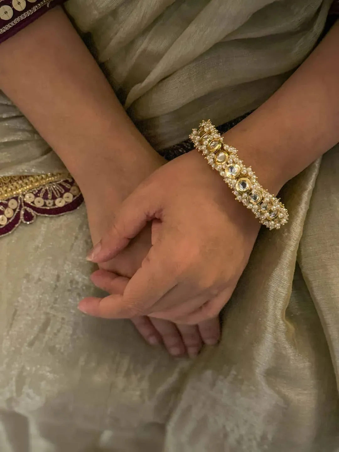 Handmade Round Shaped Kundan And Pearl Studded Bangle