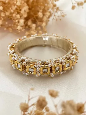 Handmade Square Shaped Kundan And Pearl Studded Bangle