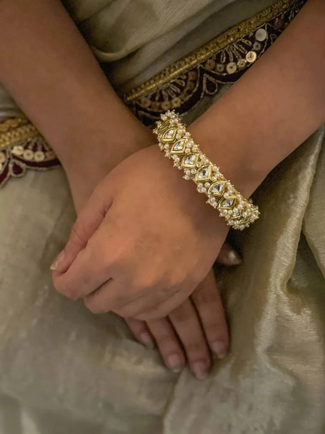 Handmade Triangle Shaped Kundan And Pearl Studded Bangle