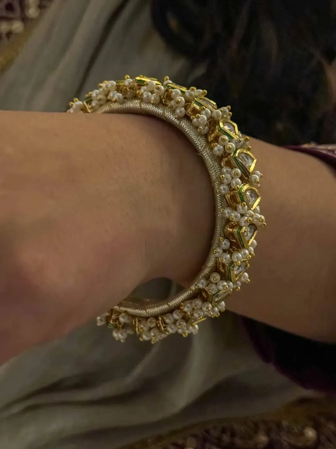 Handmade Triangle Shaped Kundan And Pearl Studded Bangle