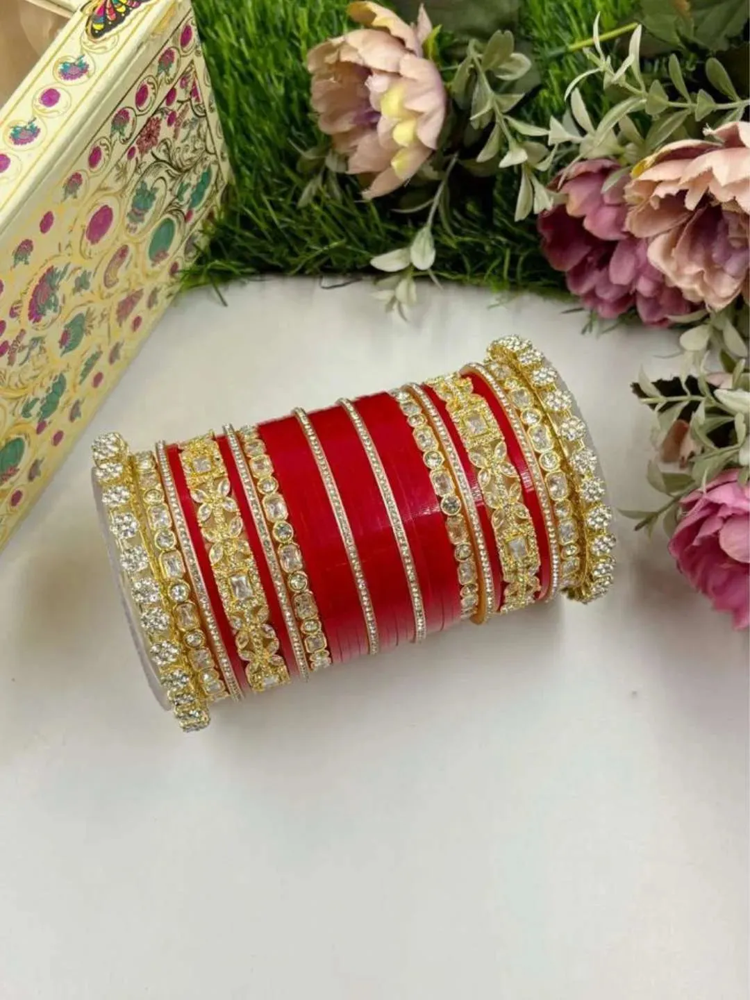 High Quality Kundan Flower Stones Studded Punjabi Chooda