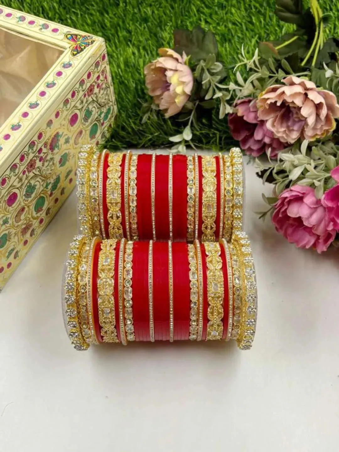 High Quality Kundan Flower Stones Studded Punjabi Chooda