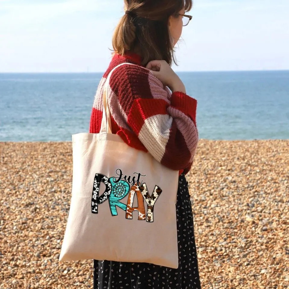 Just Pray Canvas Tote Bags - Christian Tote Bags - Printed Canvas Tote Bags - Cute Tote Bags - Religious Tote Bags - Gift For Christian - Ciaocustom