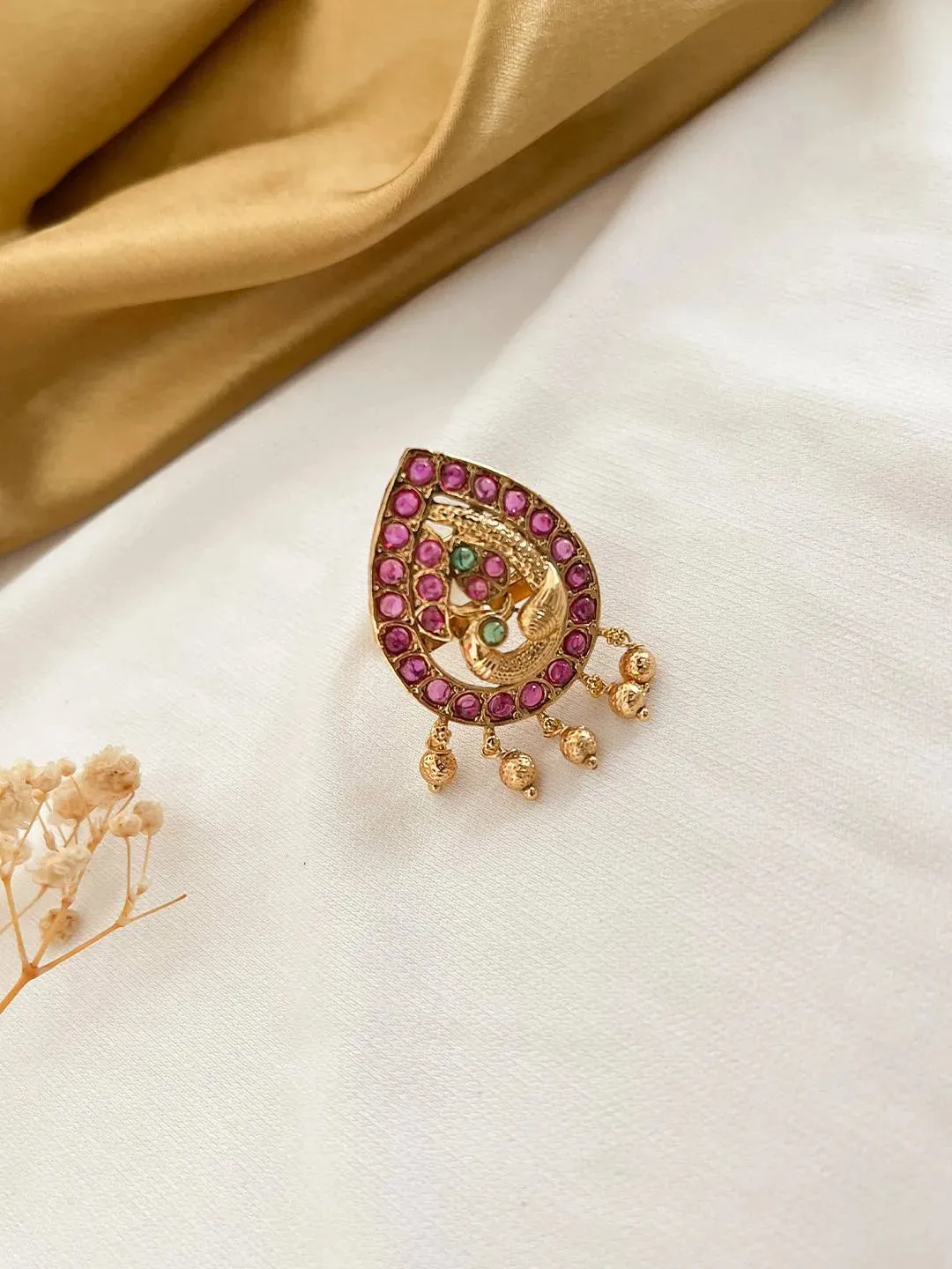 Kemp Studded Peacock Finger Ring