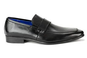 Lancaster - Regal Men's Dress Black Leather Slip On Shoe Apron Toe Studded Strap Elegant Rubber Sole